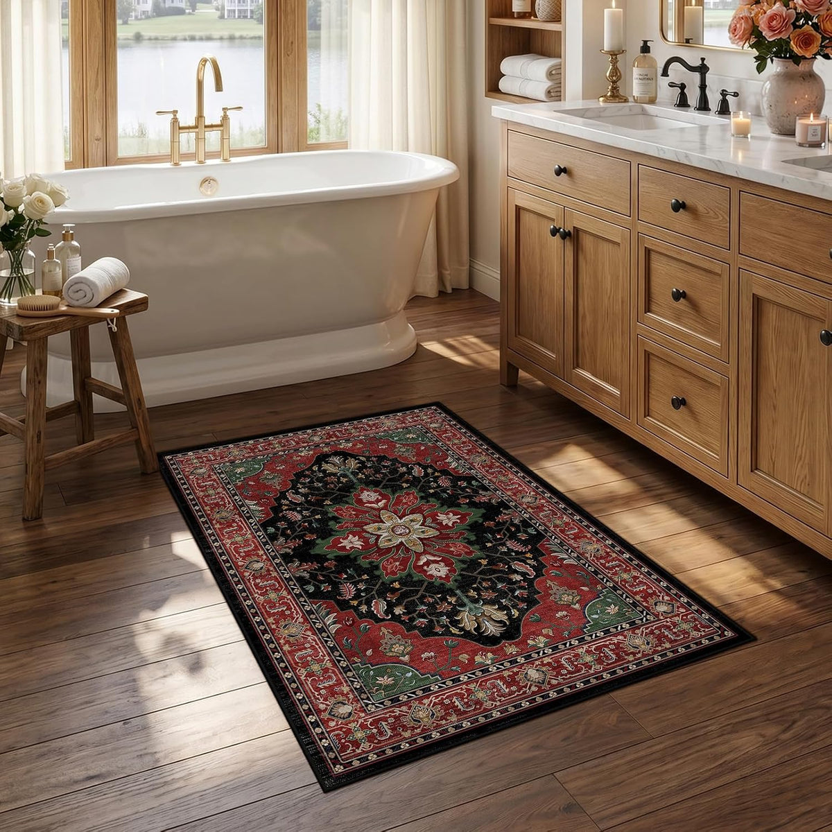 RELEANY Washable Area Rug, Small 2'x3', Teal Green/White/Navy