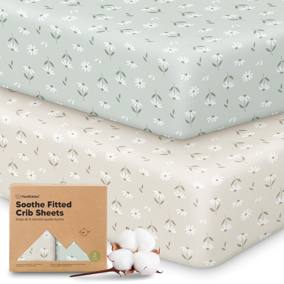KeaBabies 2pk Organic Cotton Crib Sheets for Boys Girls 52x28, ABC Land Sky