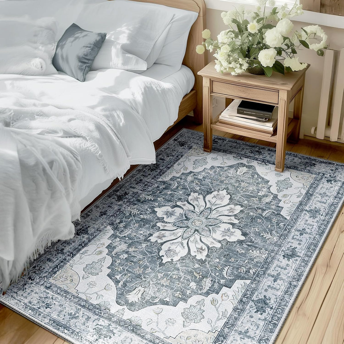 RELEANY Washable Area Rug, Small 2'x3', Teal Green/White/Navy