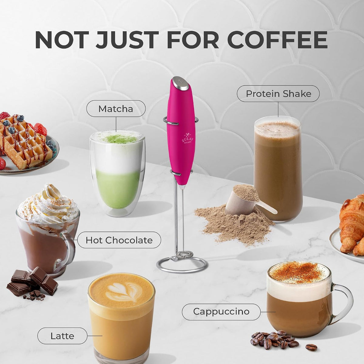 Zulay Kitchen Powerful Milk Frother Wand With Duracell Batteries - Ultra Fast Handheld Drink Mixer - Electric Whisk Foam Maker for Coffee, Lattes, Cappuccino & Matcha - Triple Whisk - Queen Turquoise
