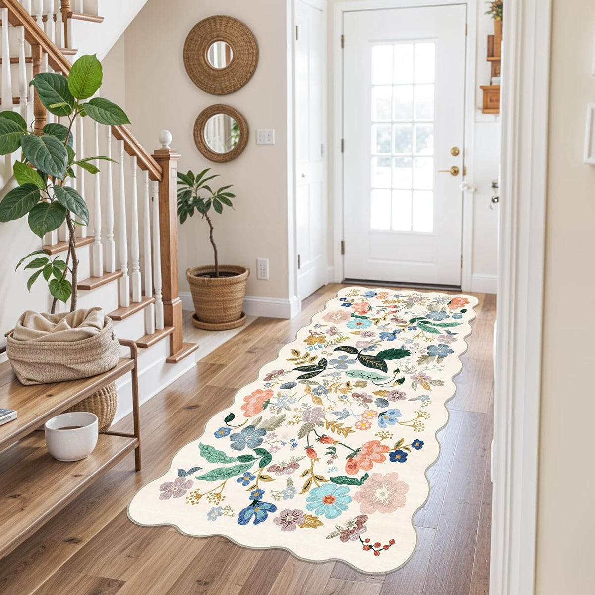 Hallway Washable Runner Rug - 3x10 Kitchen Rugs Entryway Rug Runner Vintage Soft Floor Mat Non Slip Indoor Farmhouse Carpet for Bathroom Living Room Bedroom (3 X 10, Beige)