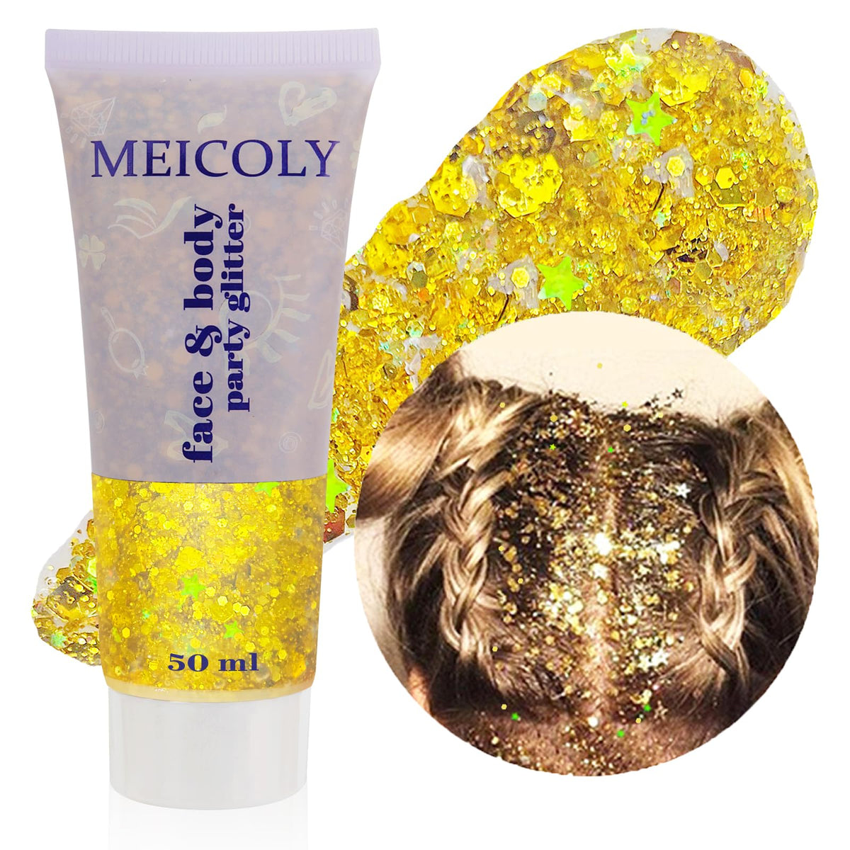 Clear White Face Body Glitter Gel, Halloween Mermaid Fairy Hair Glitter Makeup for Kids
