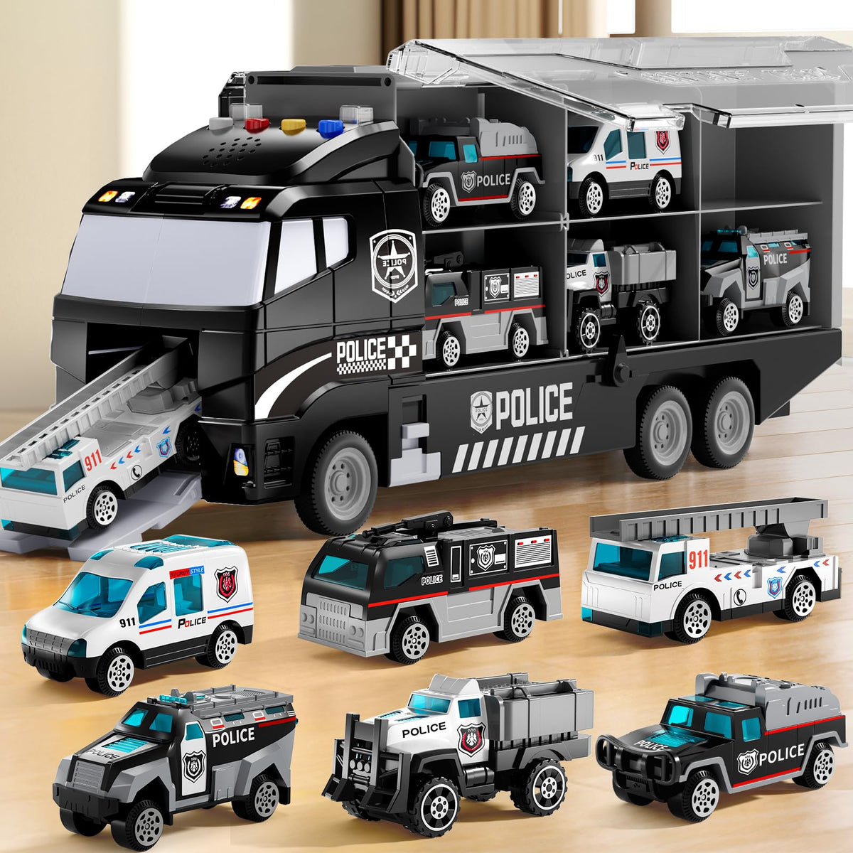 NIPLOOOW Kids Boys Construction Truck Vehicle Toy Set with Play Mat and Die-Cast Toy Car, Transport Carrier Truck for Kids 3-5, Birthday Gifts Toys for 3-8 Year Old Boys