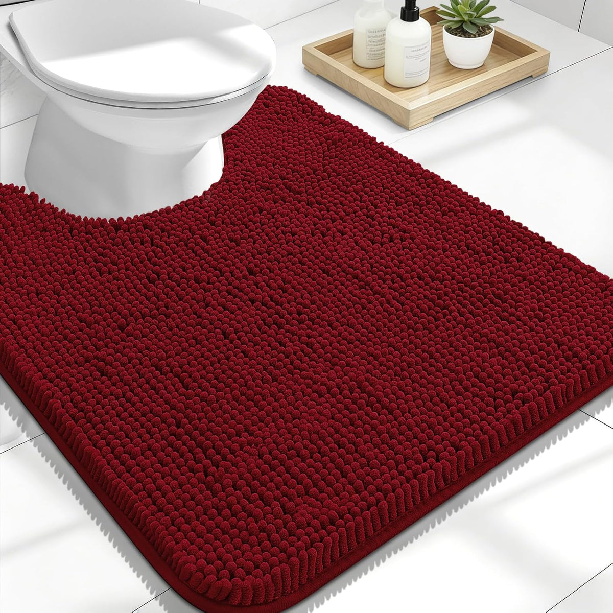 OLANLY Toilet Rugs U-Shaped 20x20,, Soft Absorbent Chenille Contour Rugs