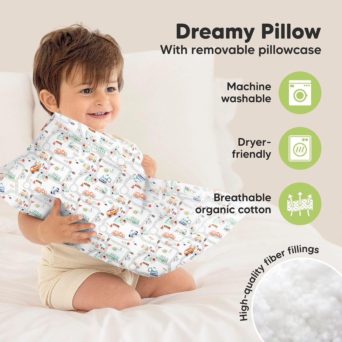Toddler Pillow with Pillowcase, 13x18 My Little Dreamy Pillow (ABC Land)