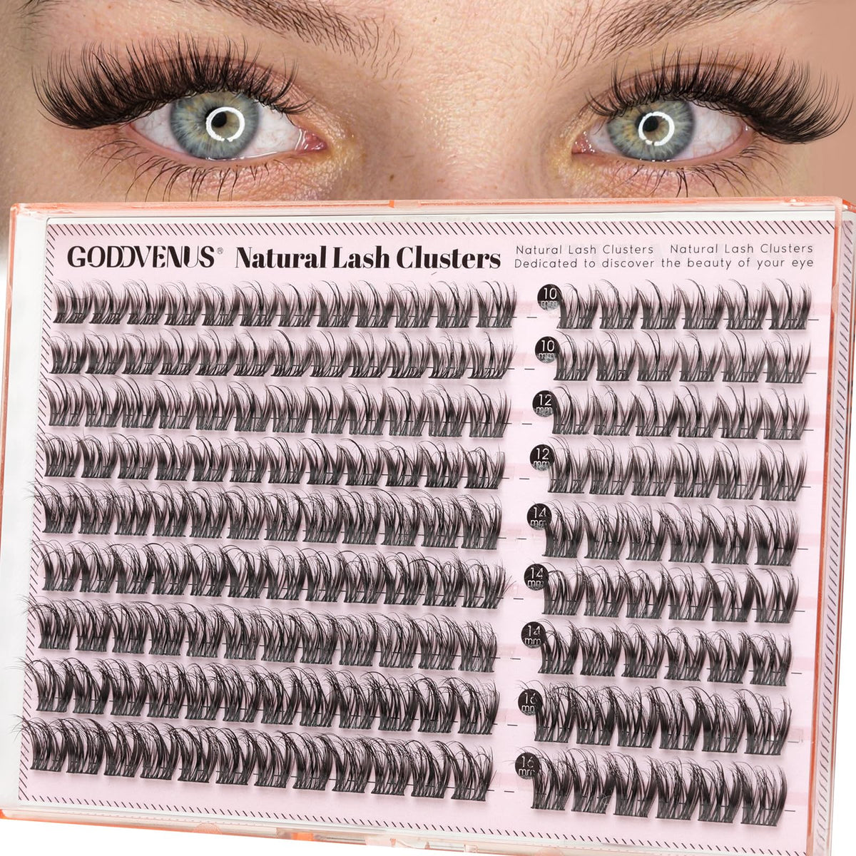 Goddvenus Lash Clusters Kit 9-14mm Wispy Eyelash Clusters Lashes Natural DIY Lash Extension Kit Short Cluster Eyelash Extensions Kit 300pcs C Curl Individual Lashes Cluster Eyelash (With Tweezers)