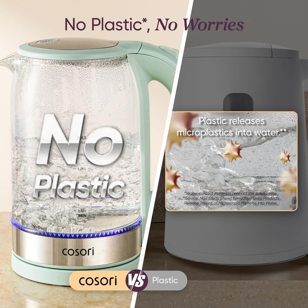 Cosori Electric Kettle, No Plastic Contact with Water, 1.7L, Black