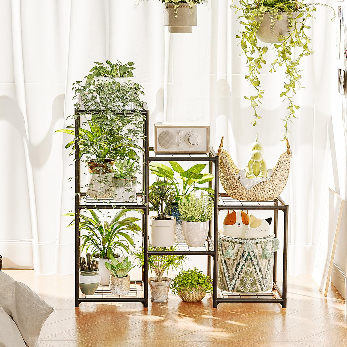 Bamworld Plant Stand Indoor with Flower Fairy Lights Battery Plant Shelf Father Jim Norris notebooks