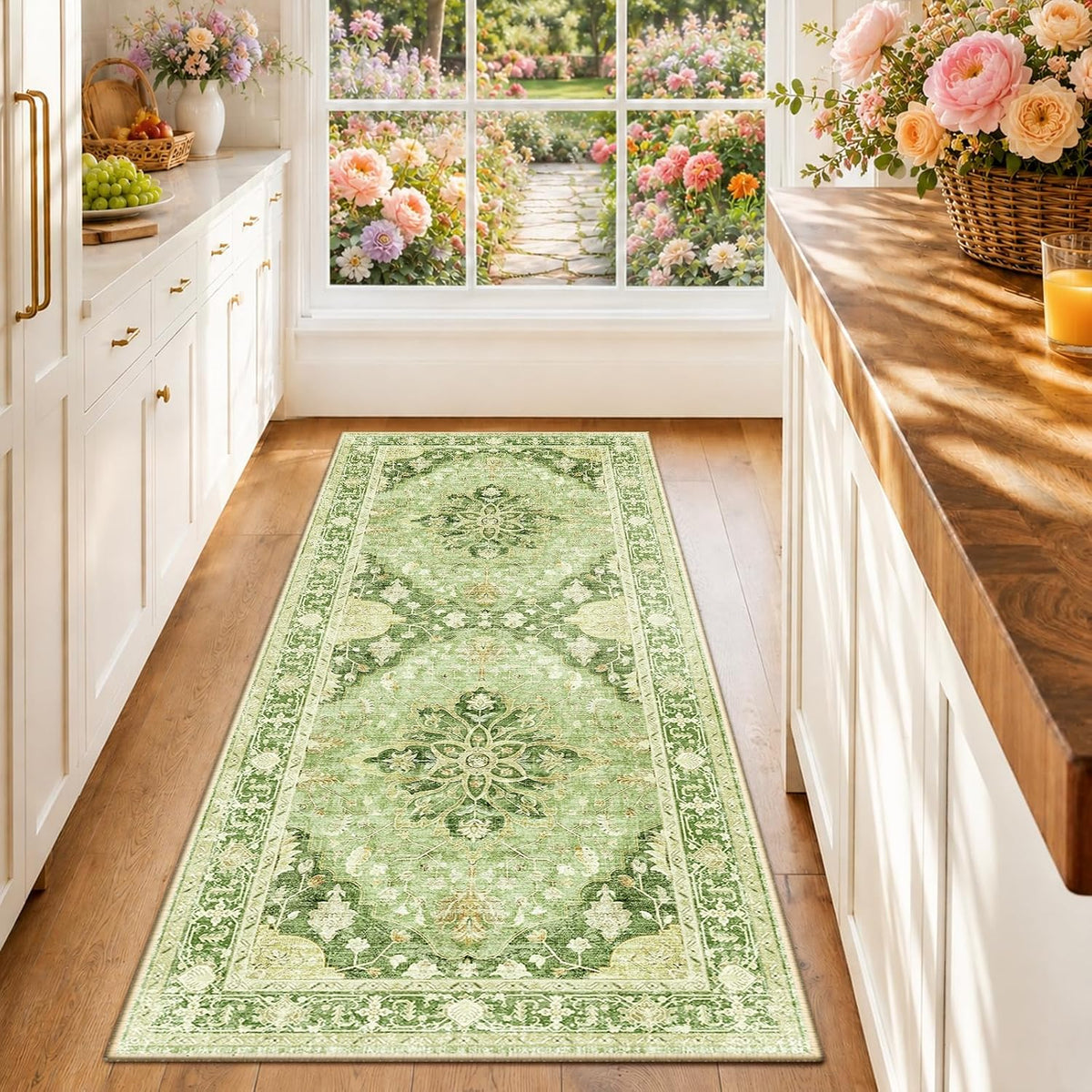 RELEANY Washable Area Rug, Small 2'x3', Teal Green/White/Navy
