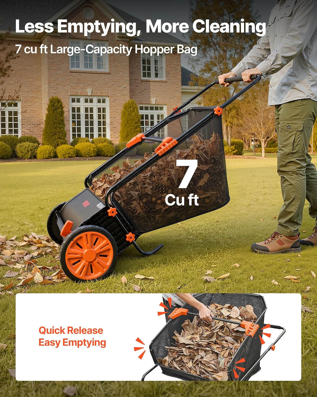 VEVOR Push Lawn Sweeper 26 in Leaf & Grass Collector 7 cu. ft. Hopper Bag Father Jim Norris notebooks