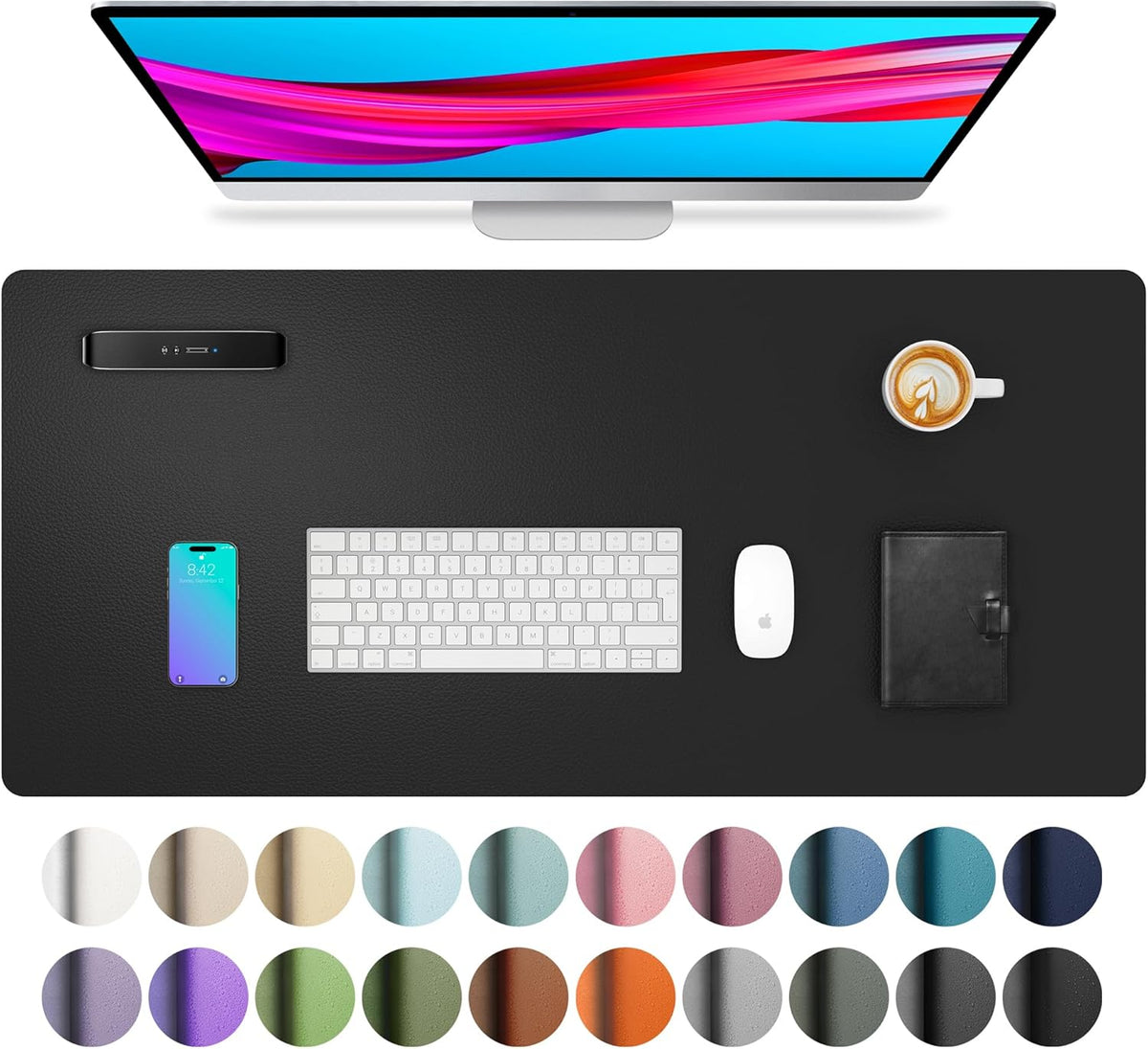 Aothia Non-Slip Waterproof PU Leather Desk Pad Protector for Mouse, Writing Desk, Office, Home, Laptop Blotter, 23.6" x 13.7", Black Father Jim Norris notebooks