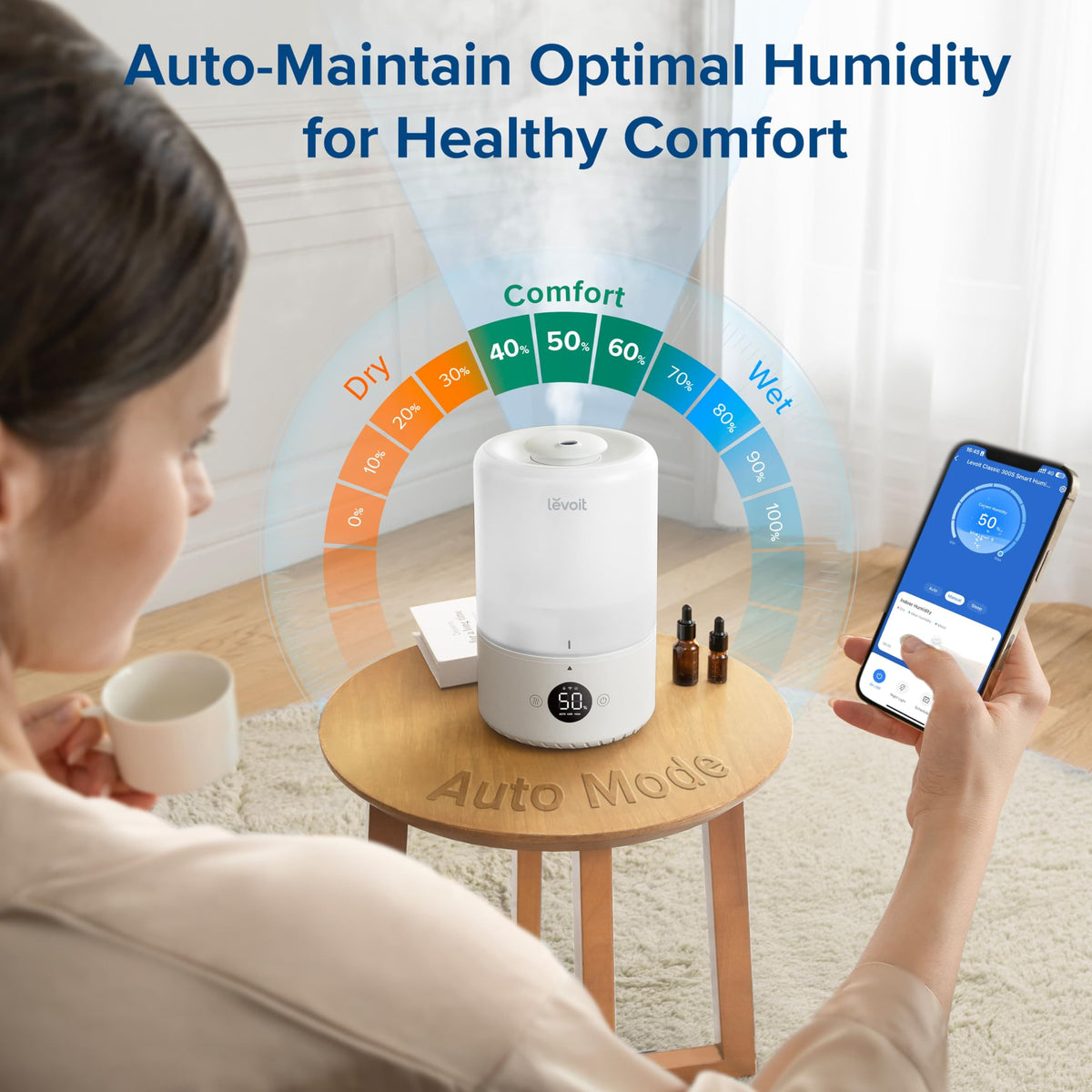 Levoit Humidifiers for Bedroom, Dishwasher Safe, Blue Light-Safe, 3.2L
