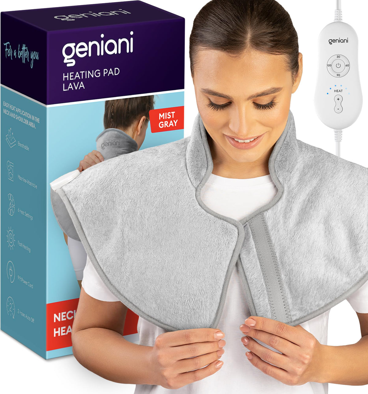 GENIANI XXL Heating Pad for Back Pain & Menstrual Pain Relief, Electric Throw Auto Shut Off,