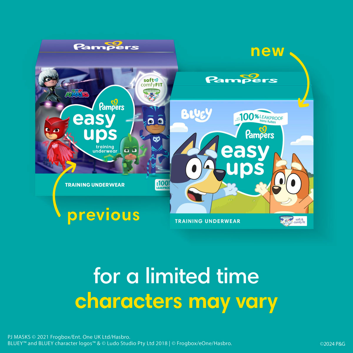 Easy Ups Girls & Boys Potty Training Pants, Size 5 (3T-4T), 124 Count, Bluey Absorbent Pull Up Training Underwear, Up to 100% Leakproof Day and Night, Hypoallergenic