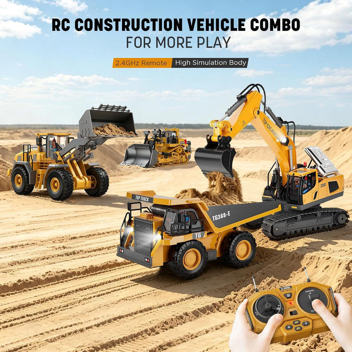 KIDMARKT Remote Control Excavator Toy for Boys, 11-Channel RC Construction Truck with Metal Parts, Lights & Dual Batteries, 120 Minutes Playtime, Rechargeable Digger Toy for Kids Ages 3-12, STEM Gift
