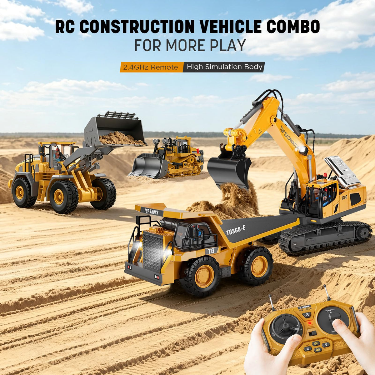 KIDMARKT Remote Control Excavator Toy for Boys, 11-Channel RC Construction Truck with Metal Parts, Lights & Dual Batteries, 120 Minutes Playtime, Rechargeable Digger Toy for Kids Ages 3-12, STEM Gift