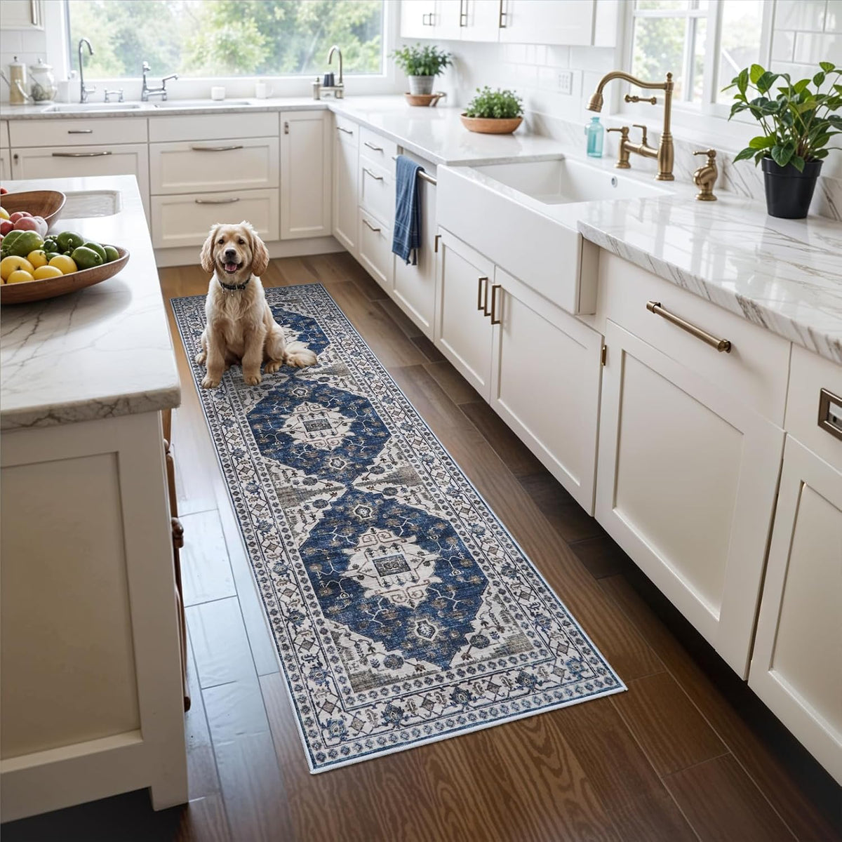 Hallway Washable Runner Rug - 3x10 Kitchen Rugs Entryway Rug Runner Vintage Soft Floor Mat Non Slip Indoor Farmhouse Carpet for Bathroom Living Room Bedroom (3 X 10, Beige)