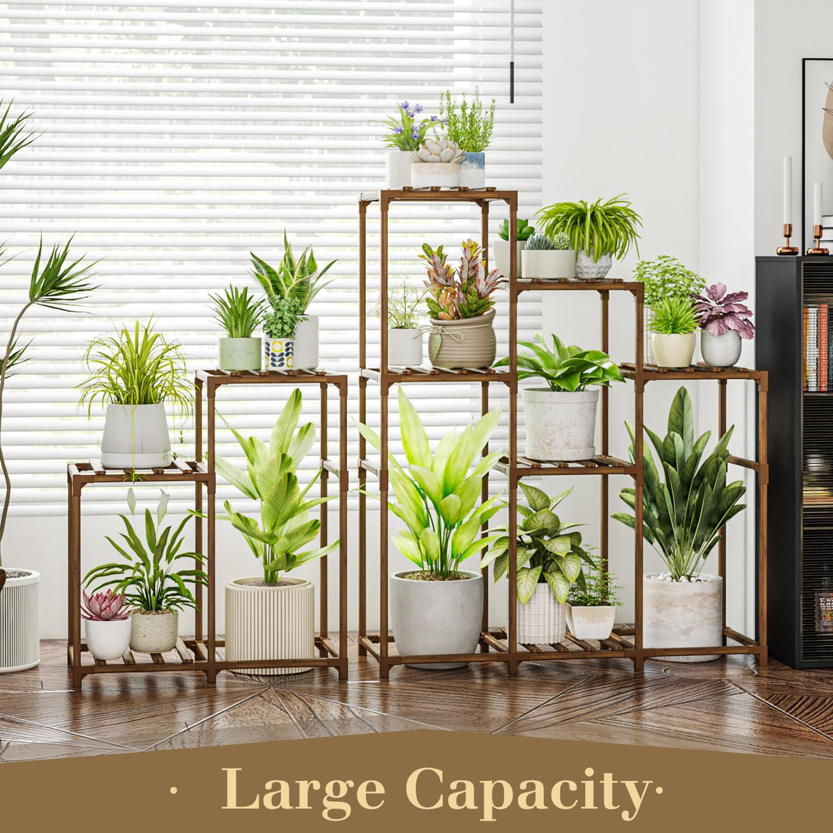 Bamworld Plant Stand Indoor with Flower Fairy Lights Battery Plant Shelf Father Jim Norris notebooks