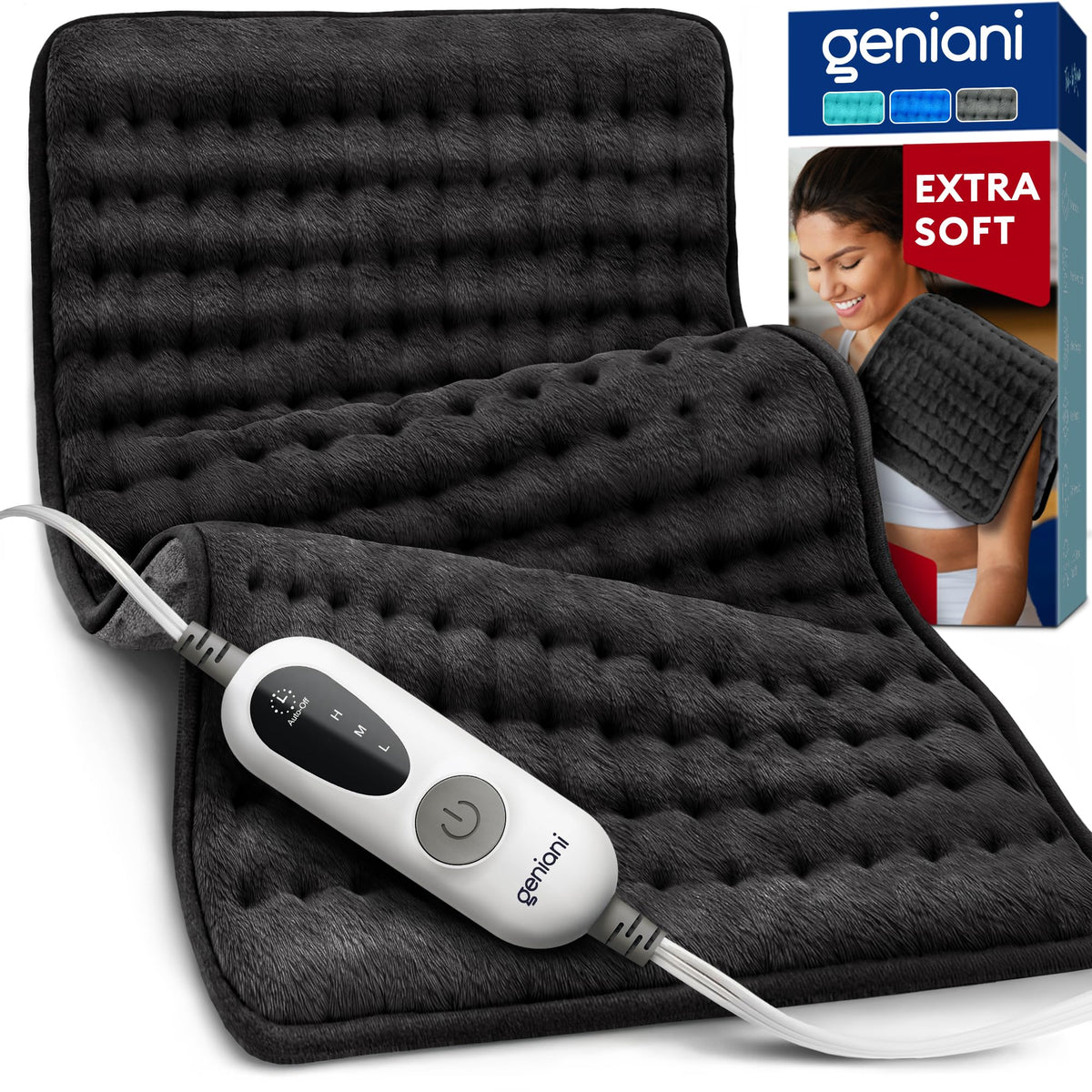 GENIANI XXL Heating Pad for Back Pain & Menstrual Pain Relief, Electric Throw Auto Shut Off,