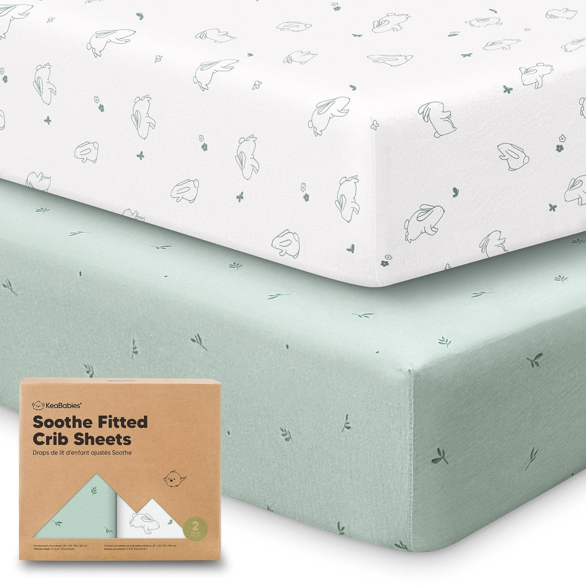 KeaBabies 2pk Organic Cotton Crib Sheets for Boys Girls 52x28, ABC Land Sky