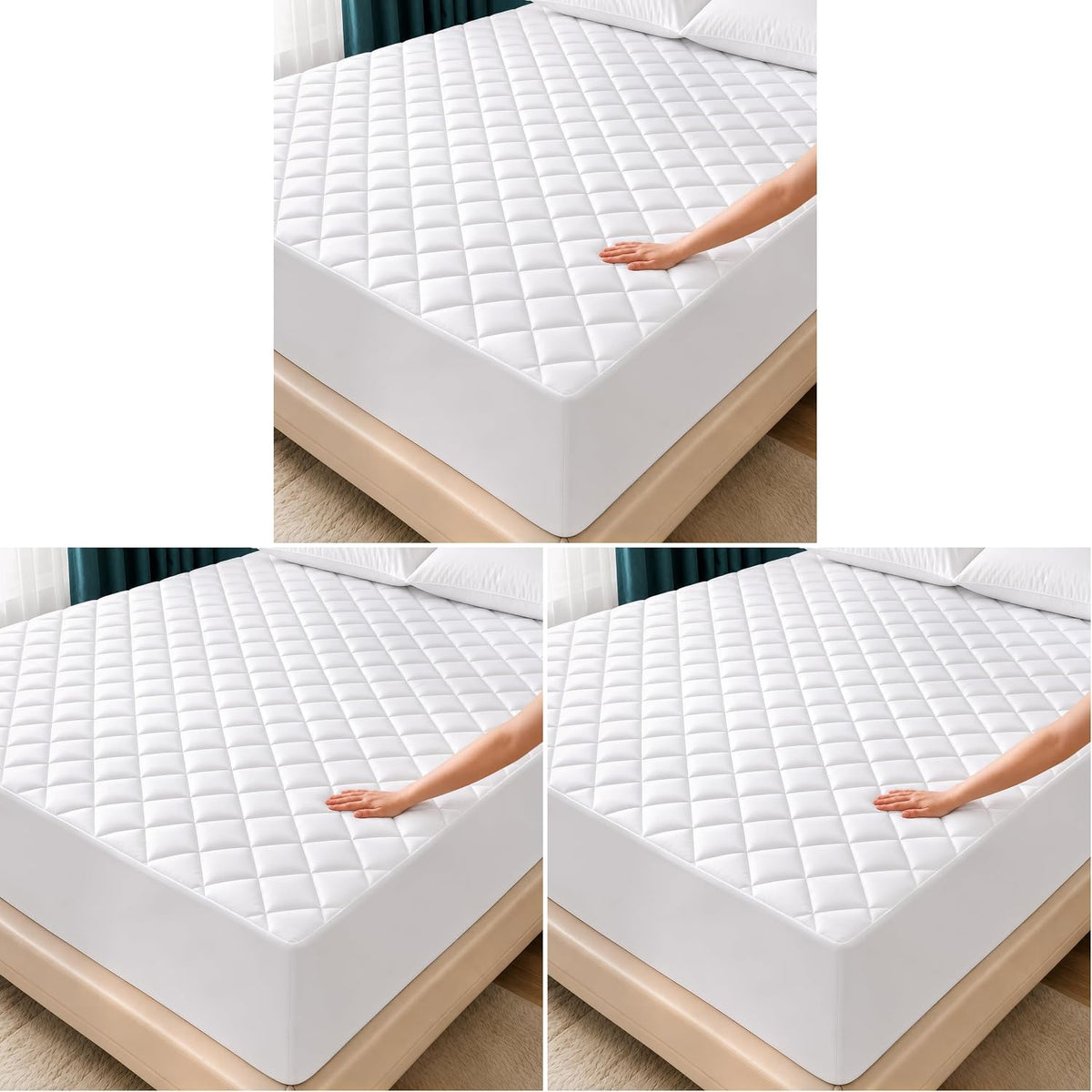 Queen Mattress Pad, Quilted Mattress Protector Topper fits 16" Deep Pocket