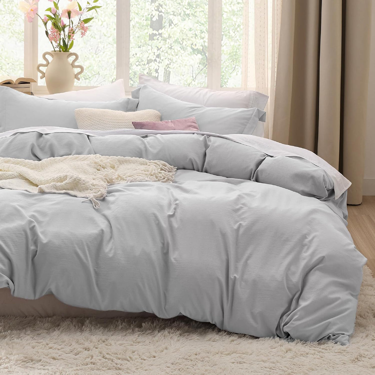Bedsure Skipper Blue Duvet Cover Queen Size - 3 Pieces Prewashed Cotton-Like Polyester Extra Soft Bedding Set, Includes 1 Duvet Cover 90x90 Inches with Zipper Closure & 2 Pillow Shams, No Comforter
