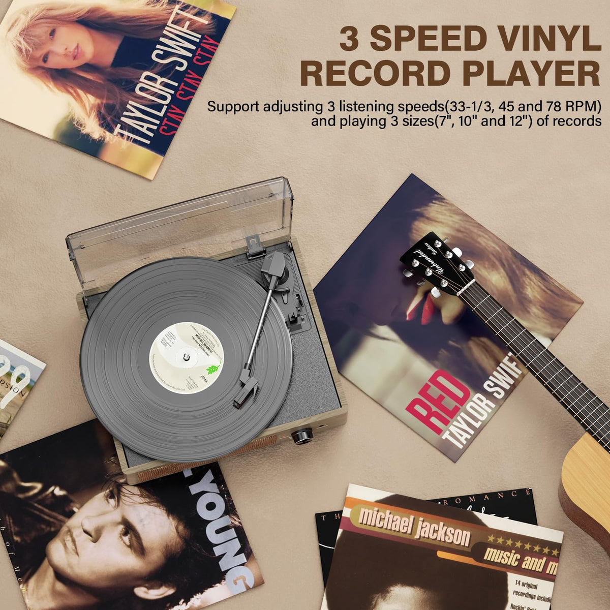 Vinyl Record Player Turntable with Built-in Bluetooth Receiver & 2 Stereo Speakers, 3 Speed 3 Size Portable Retro Record Player for Entertainment and Home Decoration Father Jim Norris notebooks
