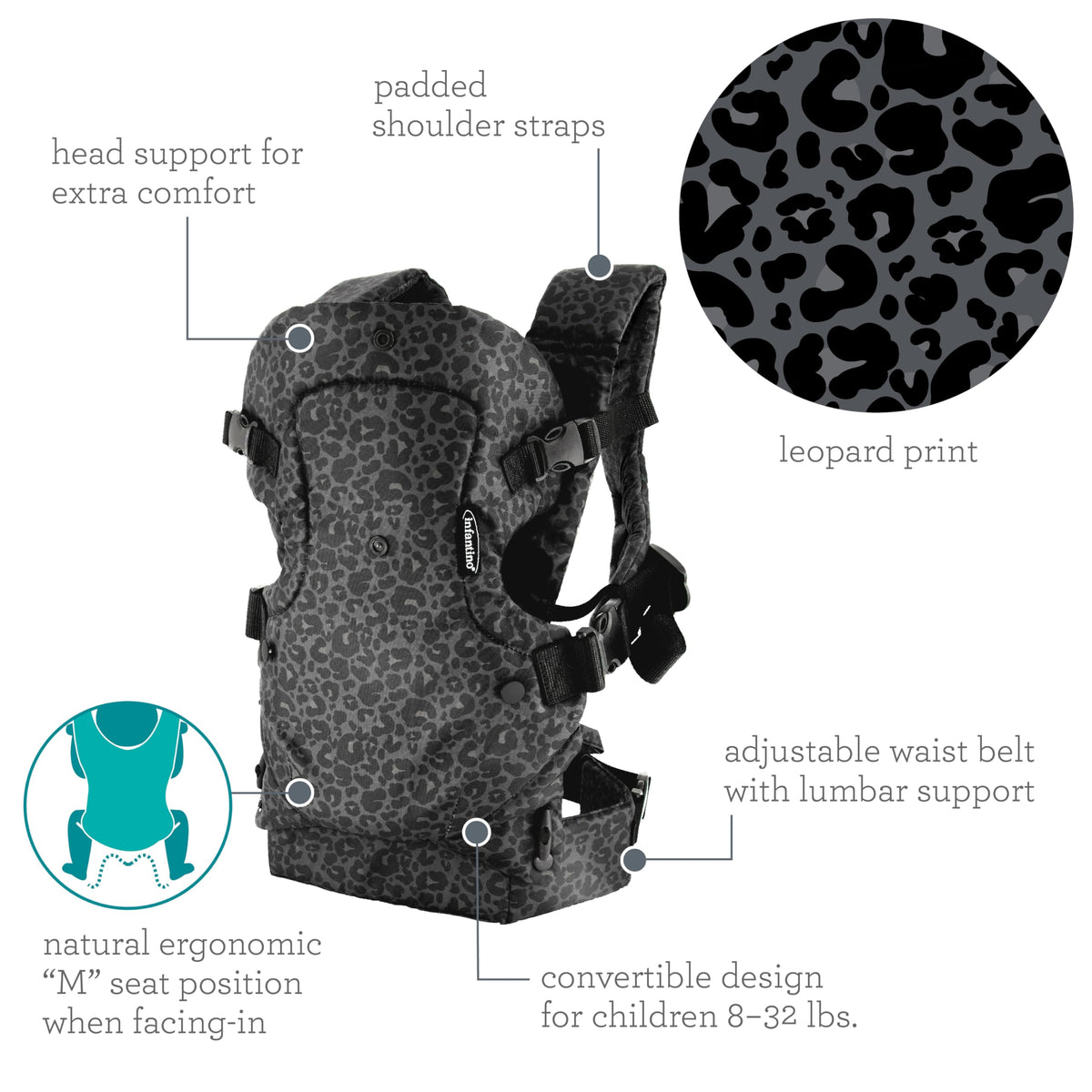 Infantino Flip 4-in-1 Baby Carrier Convertible Ergonomic, Gray