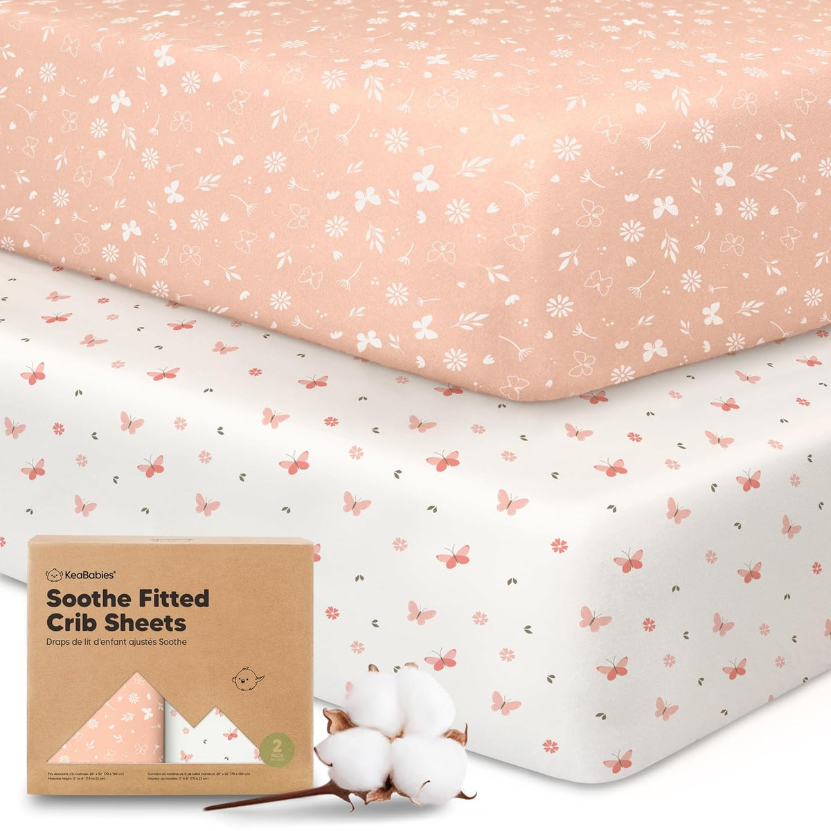 KeaBabies 2pk Organic Cotton Crib Sheets for Boys Girls 52x28, ABC Land Sky