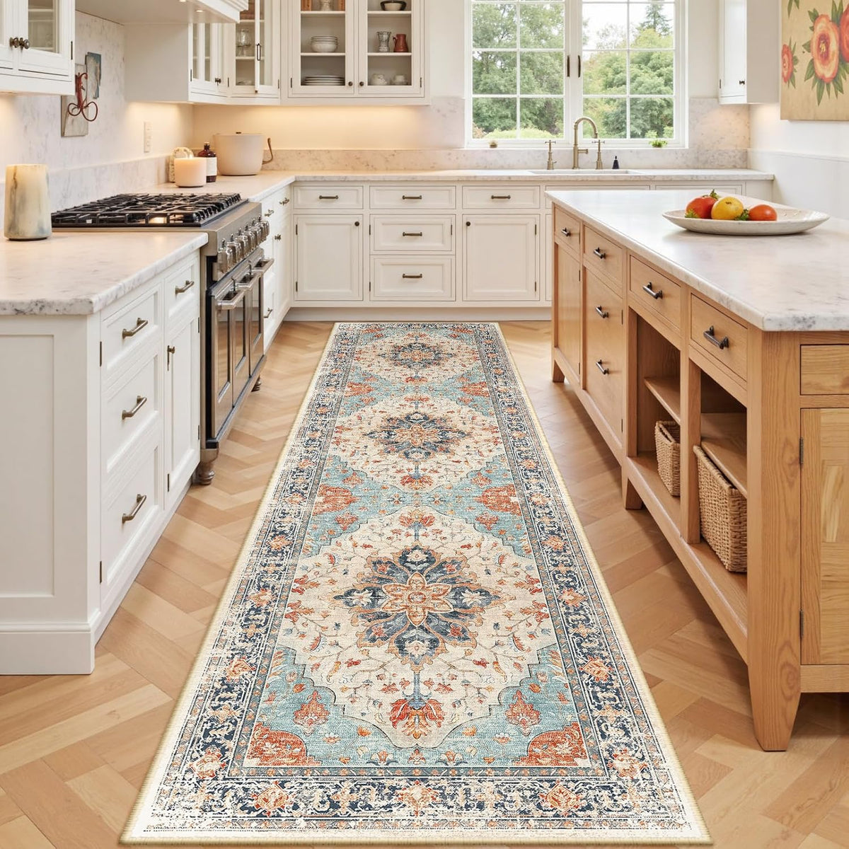 RELEANY Washable Area Rug, Small 2'x3', Teal Green/White/Navy