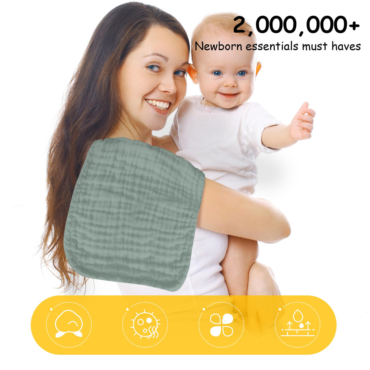 Lovely Care 12 Pack Muslin Burp Cloths 100% Cotton Muslin Cloths Large 20''x10'' Extra Soft and Absorbent Baby Burping Cloth - White
