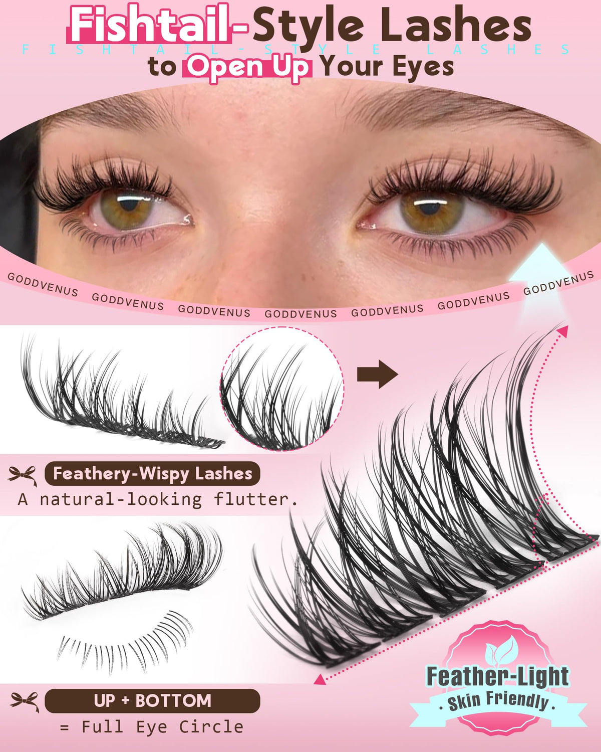 Goddvenus Lash Clusters Kit 9-14mm Wispy Eyelash Clusters Lashes Natural DIY Lash Extension Kit Short Cluster Eyelash Extensions Kit 300pcs C Curl Individual Lashes Cluster Eyelash (With Tweezers)