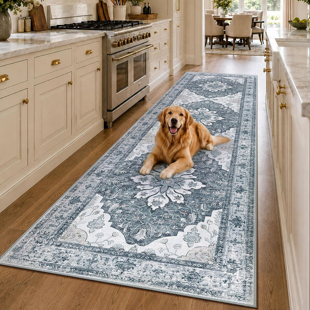 RELEANY Washable Area Rug, Small 2'x3', Teal Green/White/Navy