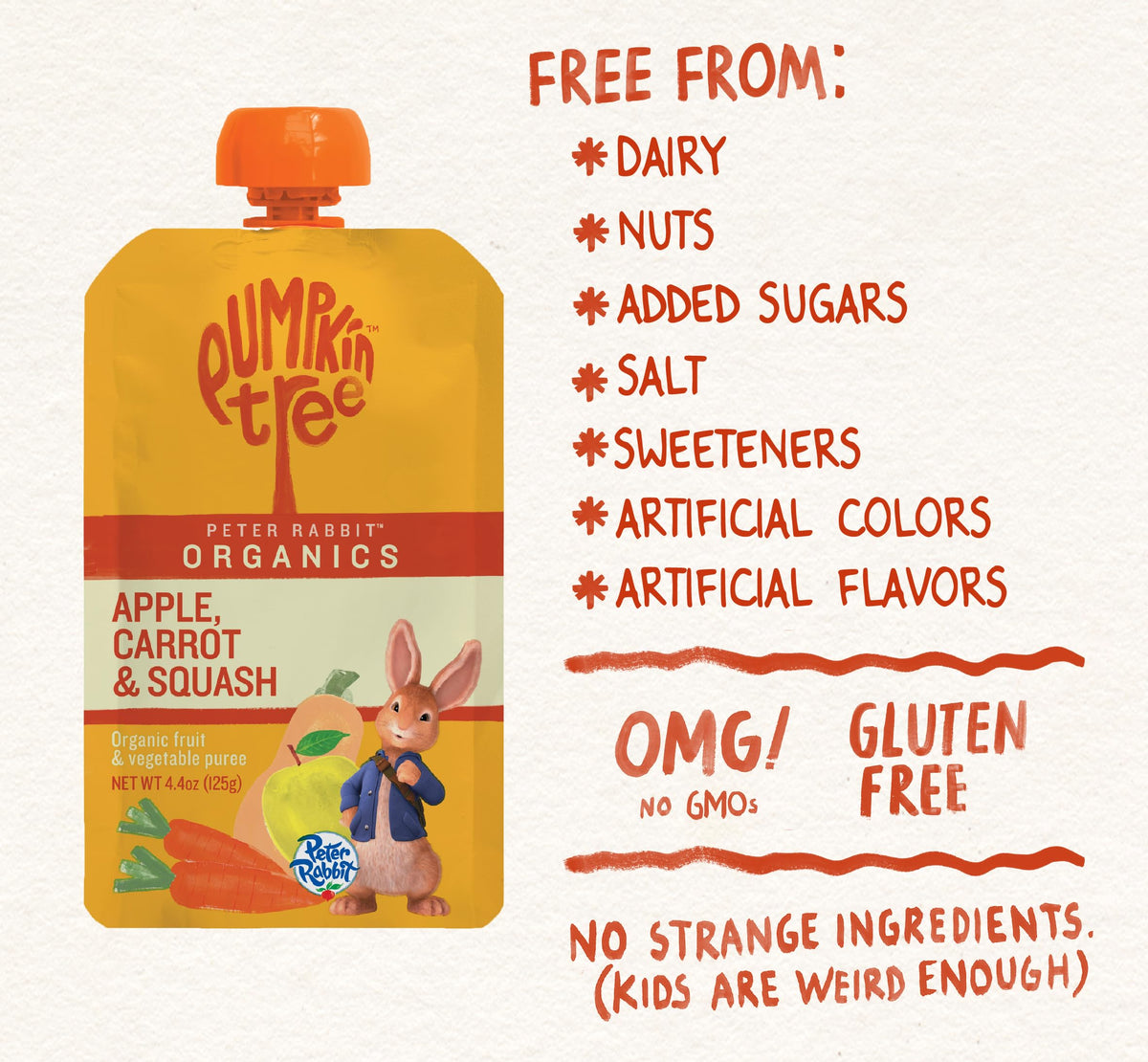 Pumpkin Tree Peter Rabbit Organics Strawberry and Banana Pure Fruit Snack, 4 Ounce (Pack of 10)