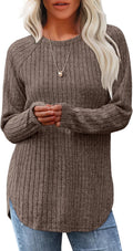 Saloogoe Long Sleeve Shirts for Women 2026 Fall Clothes Tunic Tops Loose Fit Dressy Crewneck Pullover Sweaters Curved Hem