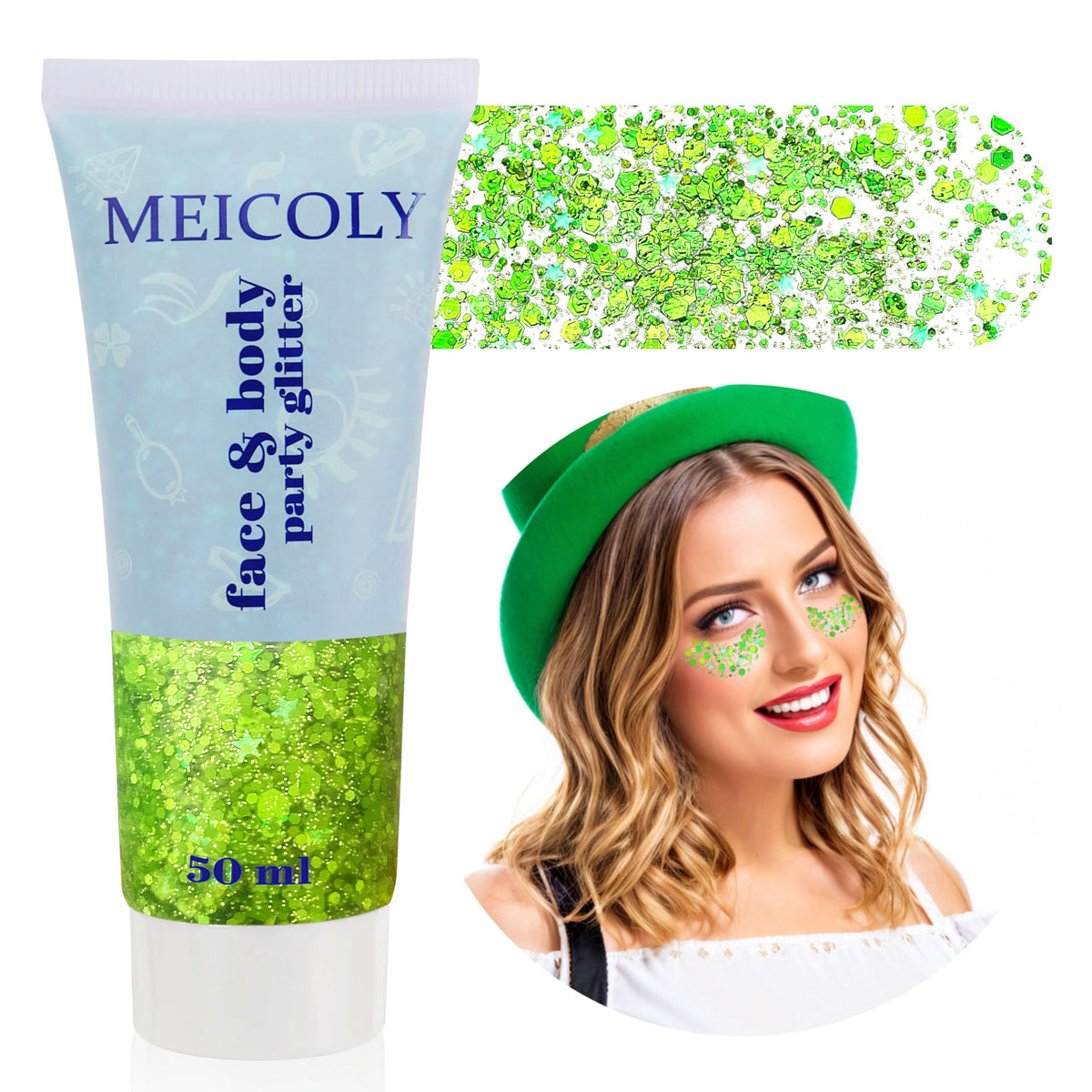 Clear White Face Body Glitter Gel, Halloween Mermaid Fairy Hair Glitter Makeup for Kids