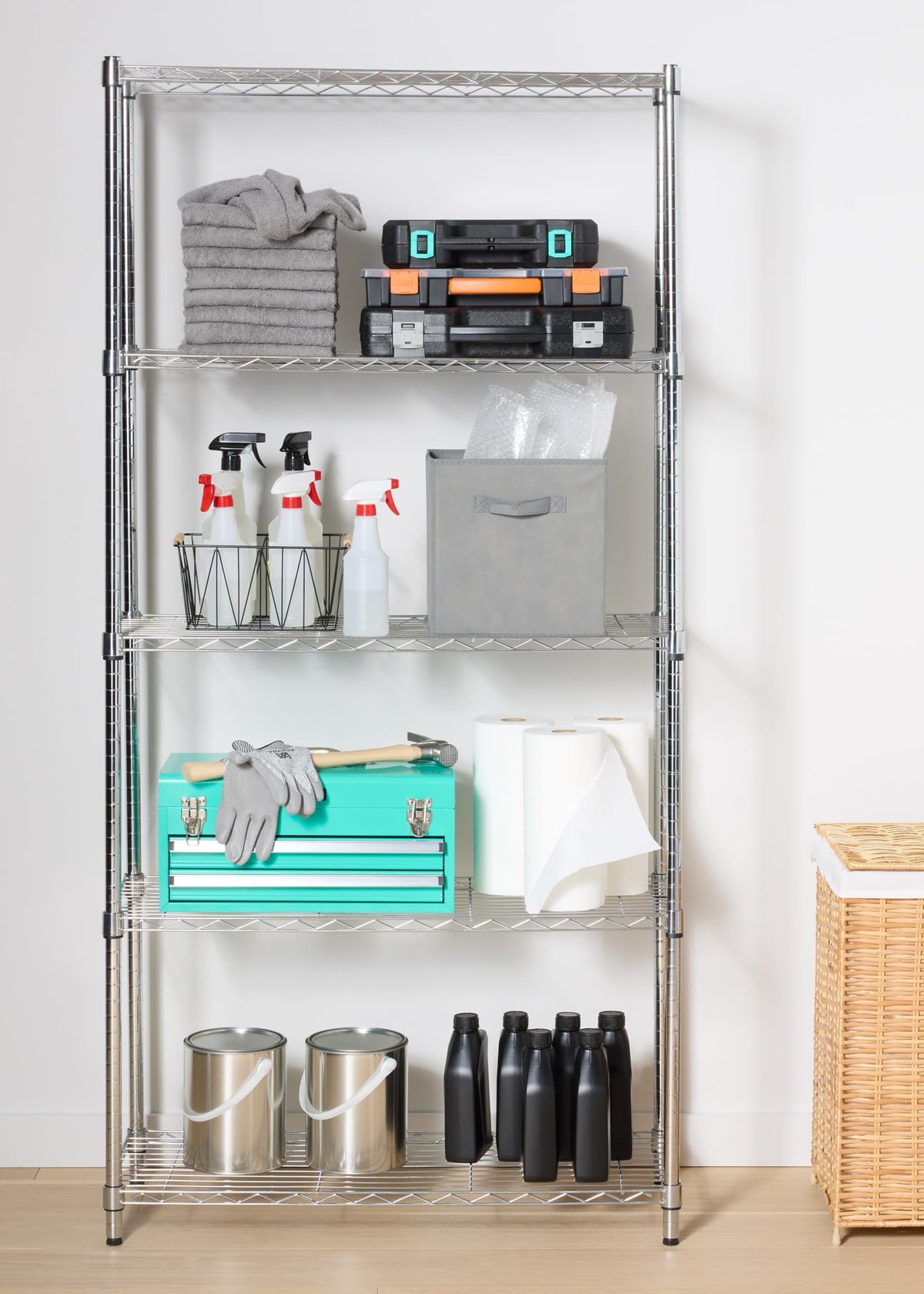 Amazon Basics 5-Shelf Adjustable Heavy Duty Steel Wire Storage Shelves for Garage