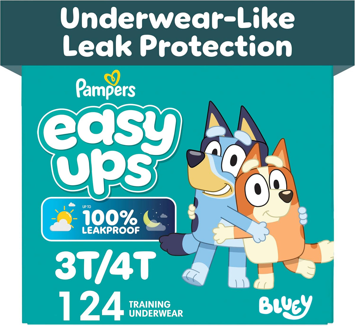 Easy Ups Girls & Boys Potty Training Pants, Size 5 (3T-4T), 124 Count, Bluey Absorbent Pull Up Training Underwear, Up to 100% Leakproof Day and Night, Hypoallergenic