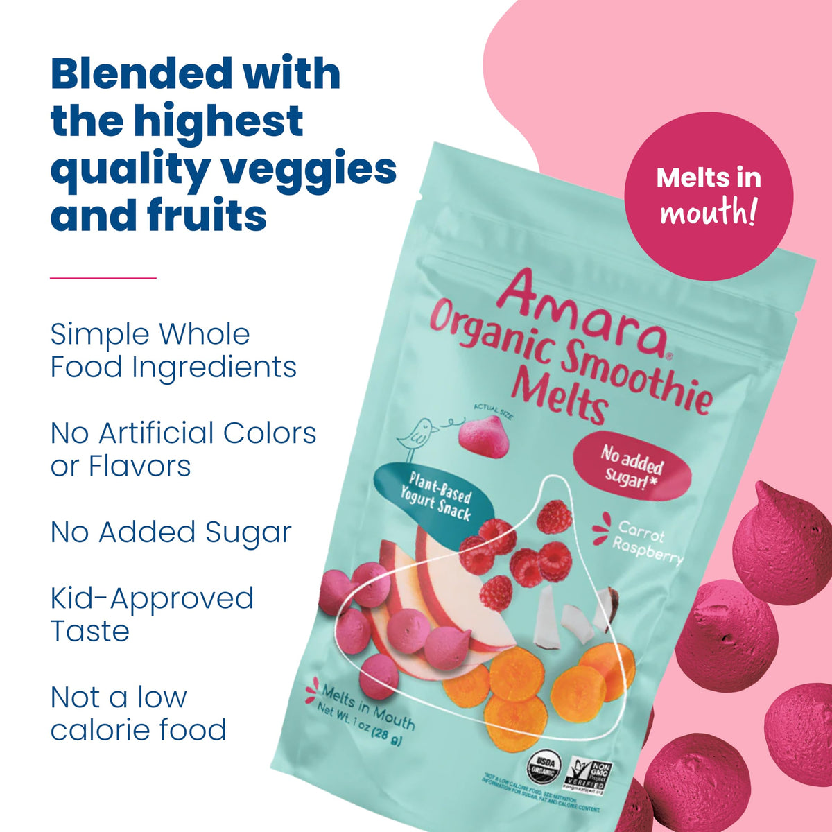 Amara Smoothie Melts - Best Sellers Variety Pack - Baby Snacks Made With Fruits and Vegetables - Healthy Toddler Snacks For Your Kids Lunch Box - Organic Plant Based Yogurt Melts - 6 Packs