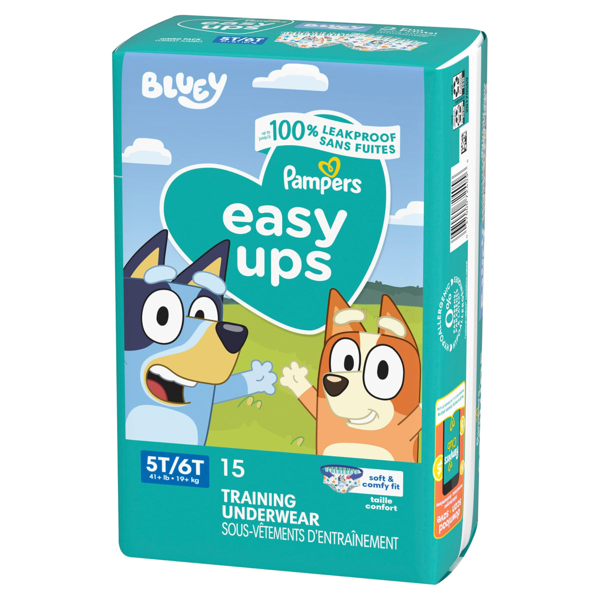 Easy Ups Girls & Boys Potty Training Pants, Size 5 (3T-4T), 124 Count, Bluey Absorbent Pull Up Training Underwear, Up to 100% Leakproof Day and Night, Hypoallergenic