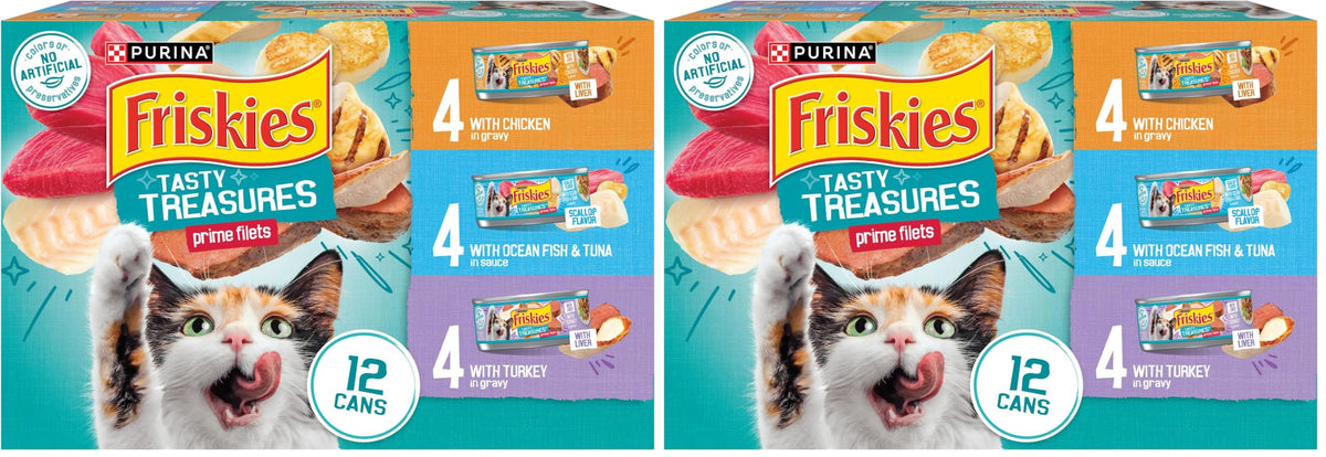 Friskies Purina Tasty Treasures Cat Food, Prime Filets Variety, (12) 5.5 oz