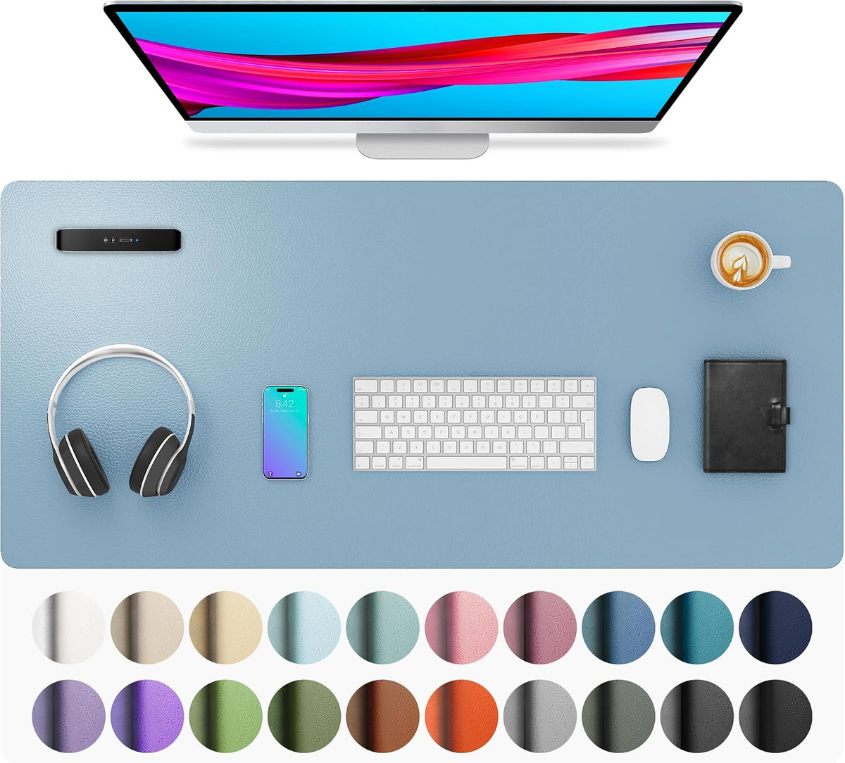 Aothia Non-Slip Waterproof PU Leather Desk Pad Protector for Mouse, Writing Desk, Office, Home, Laptop Blotter, 23.6" x 13.7", Black Father Jim Norris notebooks
