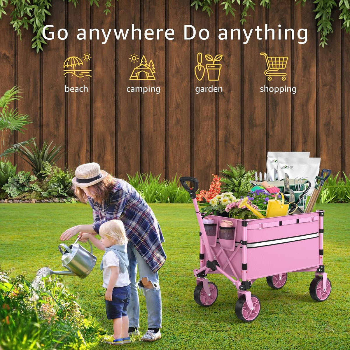 ROSONG Collapsible Wagon Cart with Wheels Foldable - Folding Utility Heavy Duty Wagons Carts for Grocery Sports Garden Shopping Camping Wheelbarrows (Pink, 120L) Father Jim Norris notebooks