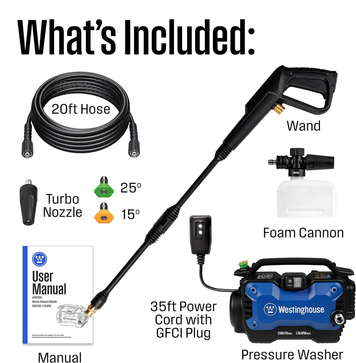 Westinghouse ePX3100s Electric Pressure Washer, 2100 Max PSI 1.76 Max GPM with Foam Cannon and Turbo Nozzle, for Cars/Fences/Driveways/Home/Patios Father Jim Norris notebooks