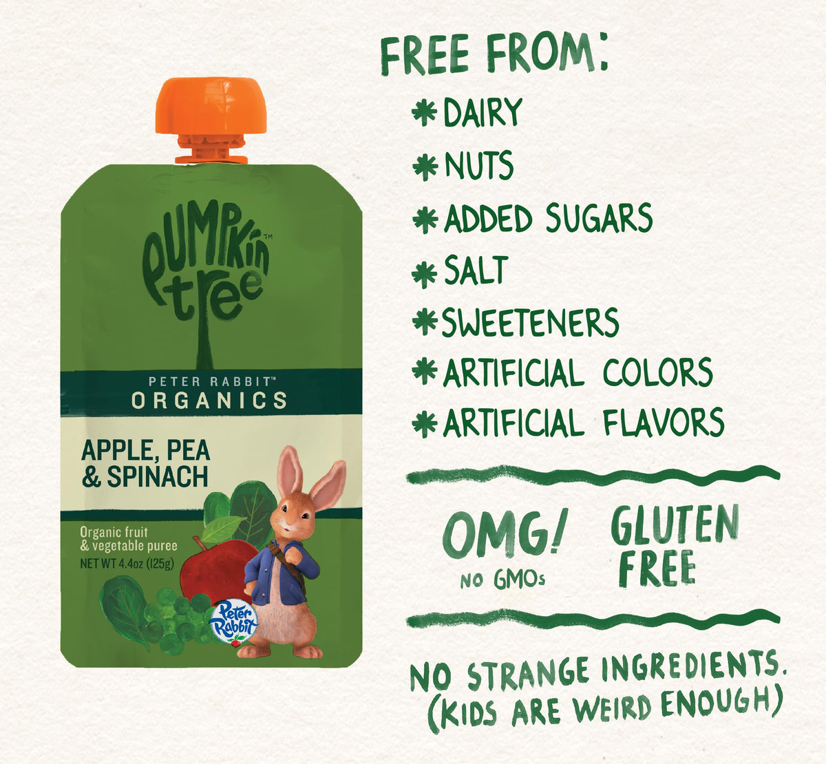 Pumpkin Tree Peter Rabbit Organics Strawberry and Banana Pure Fruit Snack, 4 Ounce (Pack of 10)