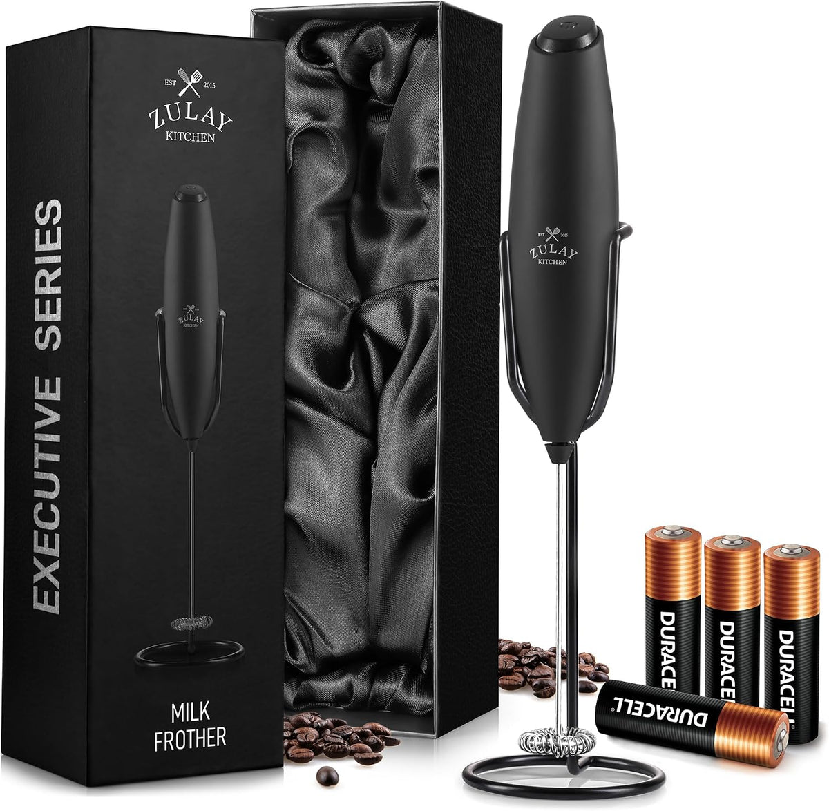 Zulay Kitchen Powerful Milk Frother Wand With Duracell Batteries - Ultra Fast Handheld Drink Mixer - Electric Whisk Foam Maker for Coffee, Lattes, Cappuccino & Matcha - Triple Whisk - Queen Turquoise