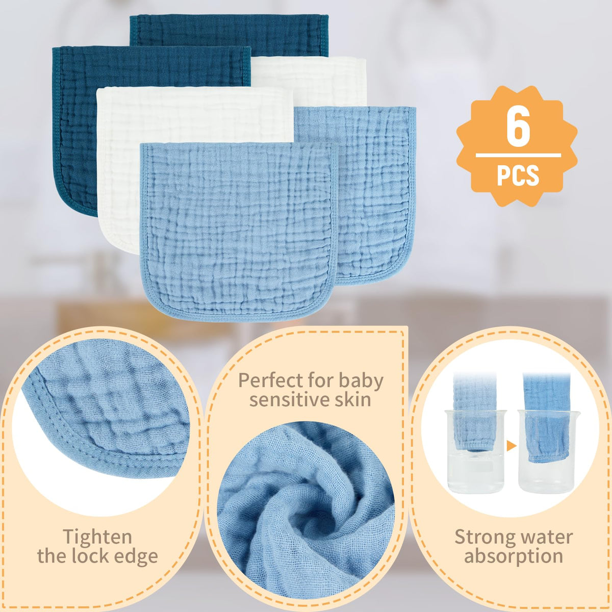 MIGIOL Baby Burp Cloths 100% Cotton Newborn Muslin Burp Cloths 10x20 inches Baby Essentials Blue & Green 5-Pack