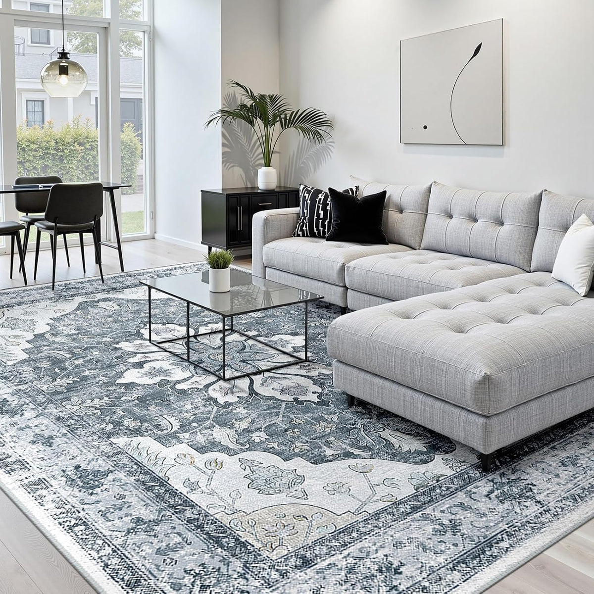 RELEANY Washable Area Rug, Small 2'x3', Teal Green/White/Navy