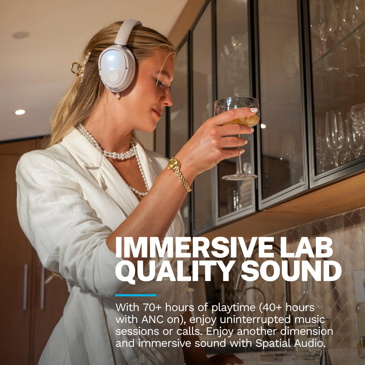 JLab JBuds Lux ANC Wireless Over-Ear Headphones, Limited Edition Navy Father Jim Norris notebooks