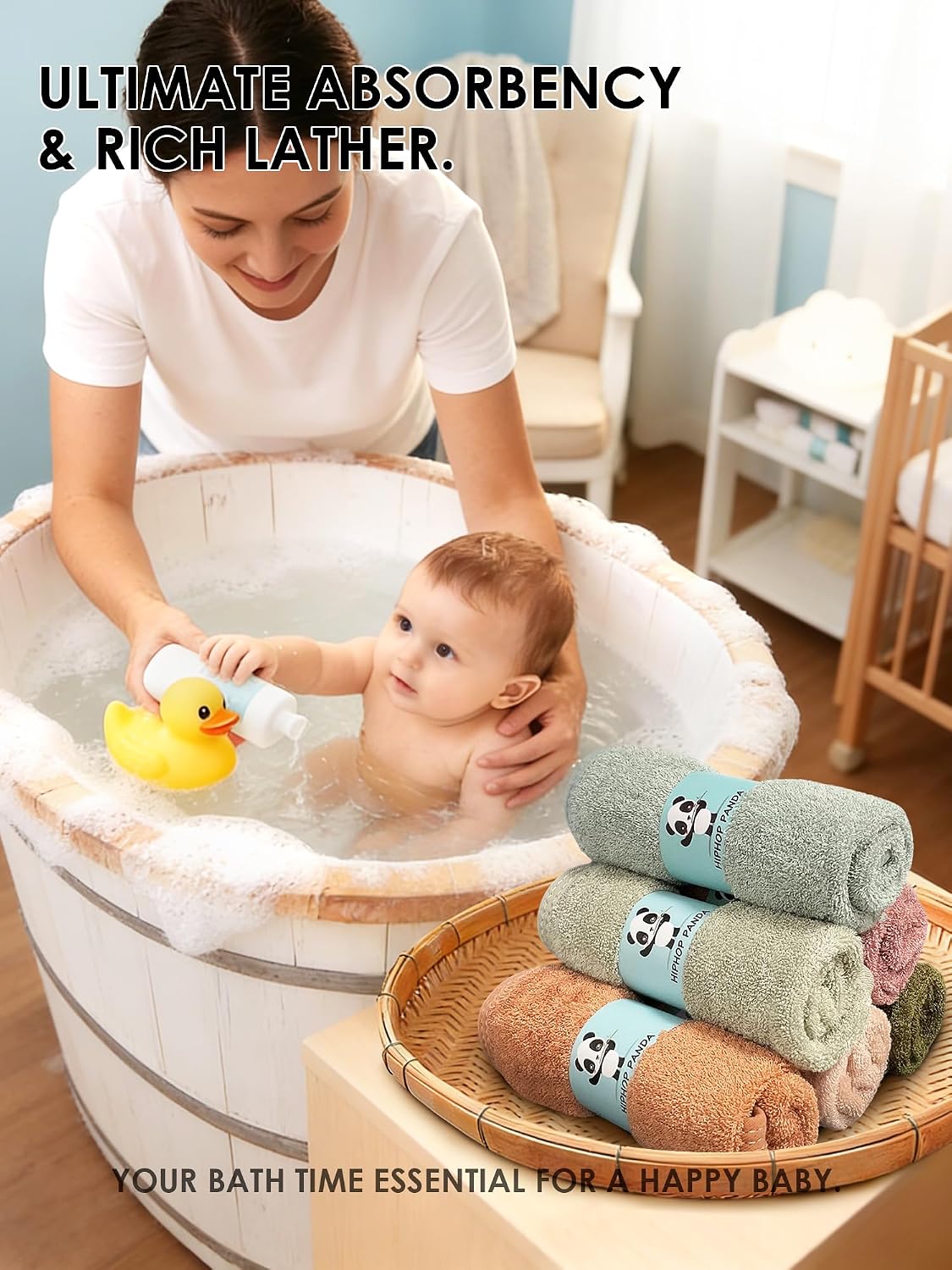 HIPHOP PANDA Ultra Soft Baby Washcloths, 2-Layer Absorbent Wash Cloths